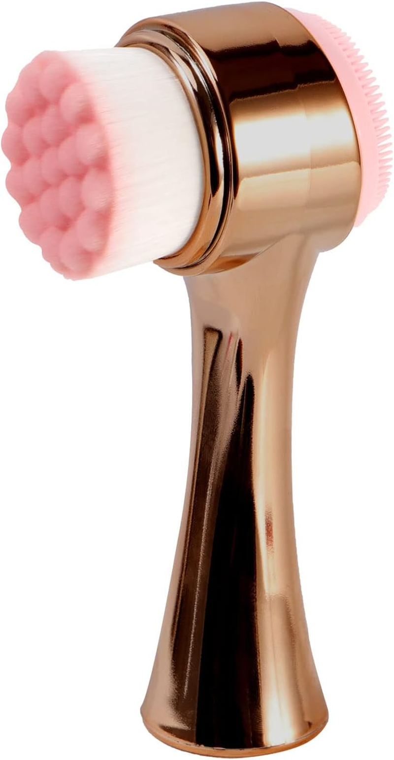 Beomeen Face Brush 2 in 1, Facial Cleansing Exfoliating Brush with Ultra Fine Soft Bristles for Pore Deep Cleansing Silicone Double Side Face Wash Scrub Brush for Skin Care, Gold image number 1