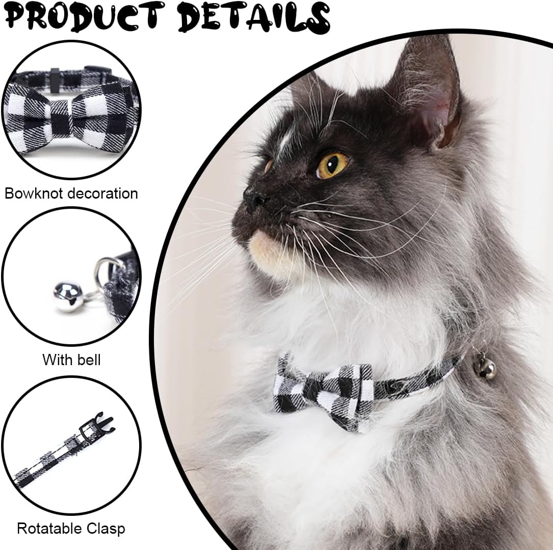 2 Pack Cat Collars with Bell, Cat Bow Tie, Breakaway Kitten Collar, Quick Release Safety Collars for Kittens and Small Dogs image number 4