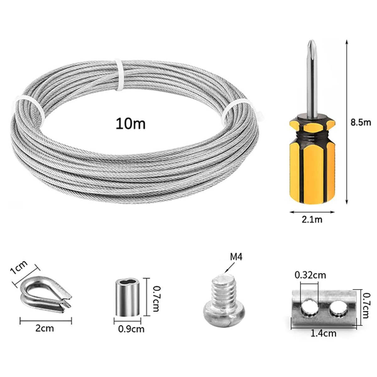 ZONADA 3Mm 10M 304 Stainless Steel Vinyl Coated Hanging Wire Cable Kit with Thimbles Crimping Sleeves Wire Rope Clips for Garden Plants Supporting, Picture Lights Hanging Clotheslines Rigging Wire image number 4