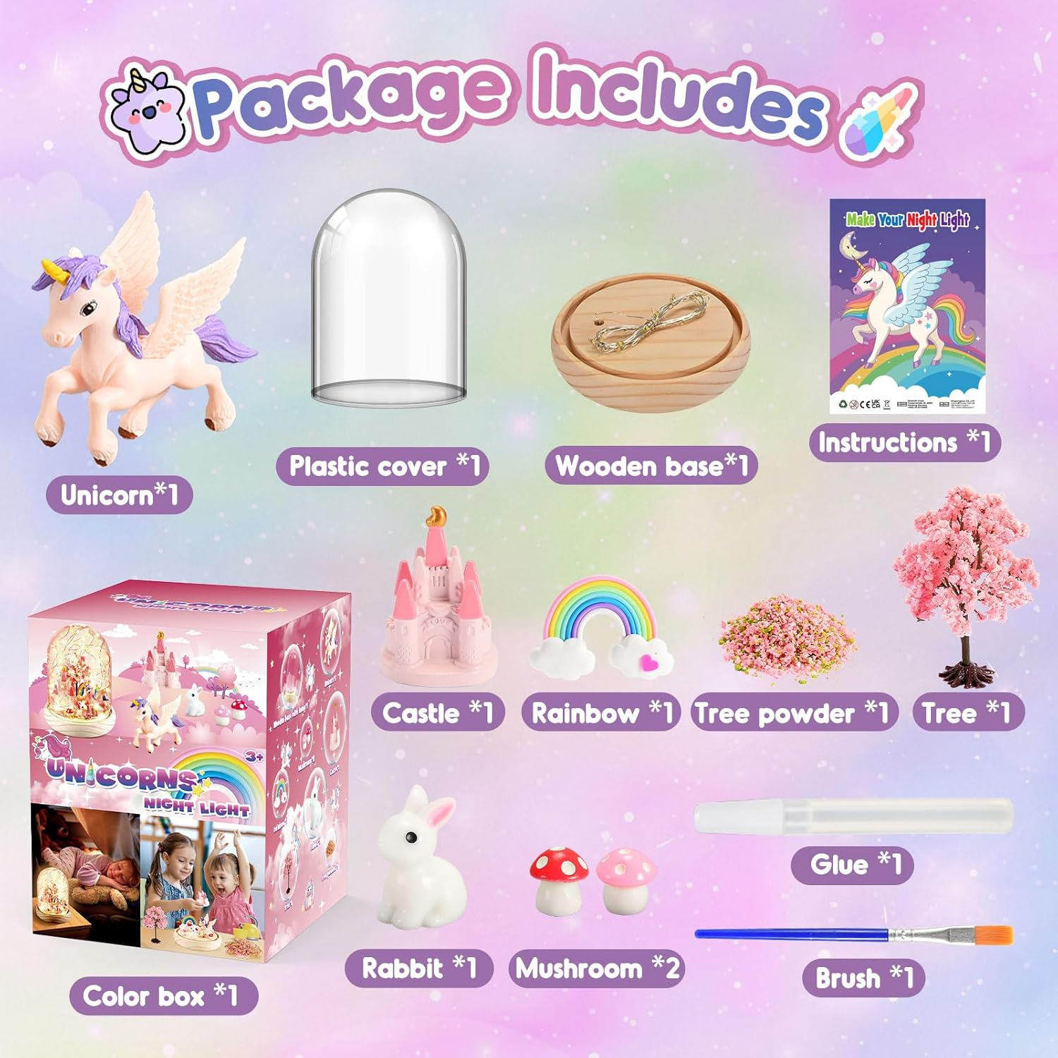 Girls Gifts Age 3-8, Vingtank Unicorn Toys for Girls Kids Night Light Toys for 3 4 5 6 7 8 Year Old Girl Birthday Gift Unicorn Craft Kits for Room Decor Desk or Shelf Christmas Display