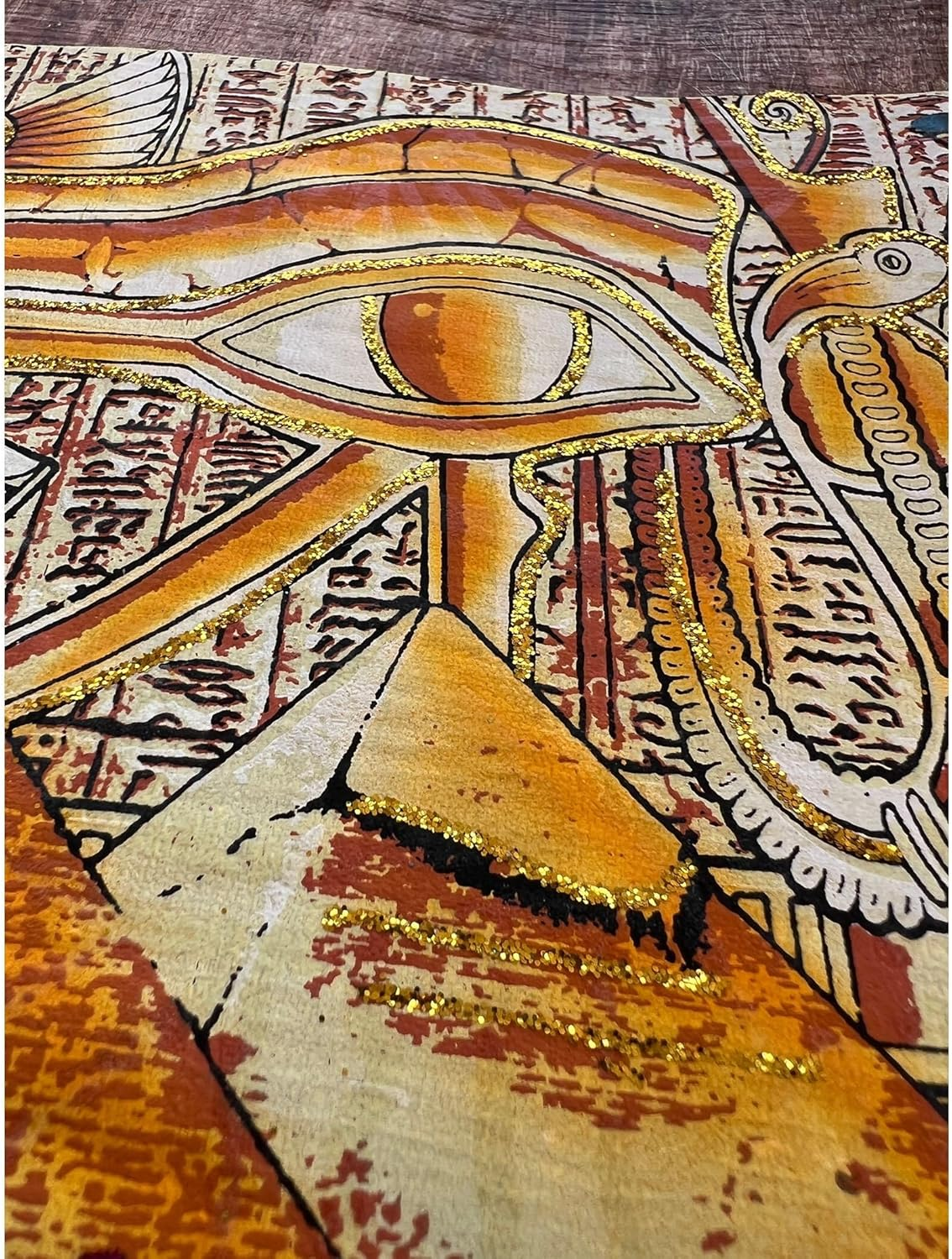 Nefertiti, Eye of Ra, Tutankhamun on Antiqued Papyrus, Glow in the Dark Vintage Painting - 17X13 Inches image number 3