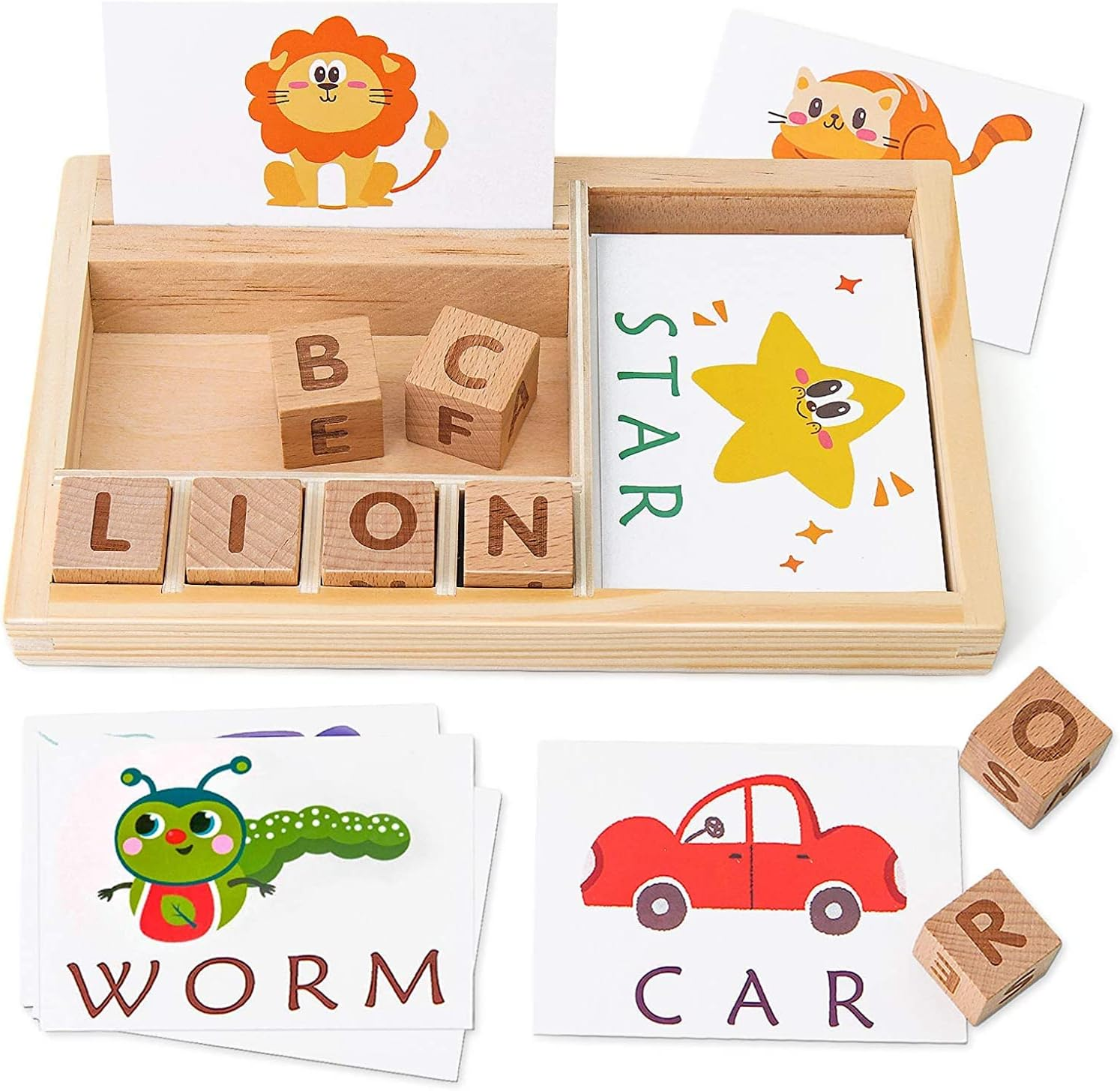 Spelling Games, Wooden Matching Letters Toy with Flash Cards Words, Montessori ABC Alphabet Learning Educational Puzzle Preschool Boys Girls Kids Age 3 4 5 Years Old image number 3