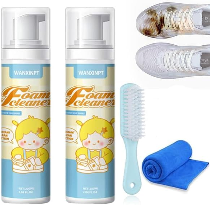 White Shoe Cleaner, 6.76 Oz Shoe Cleaning Set with Brush and Towel for Knit, Canvas and PU, Sneaker Cleaner for Tennis Shoe Cleaner (2 Bottles) image number 4