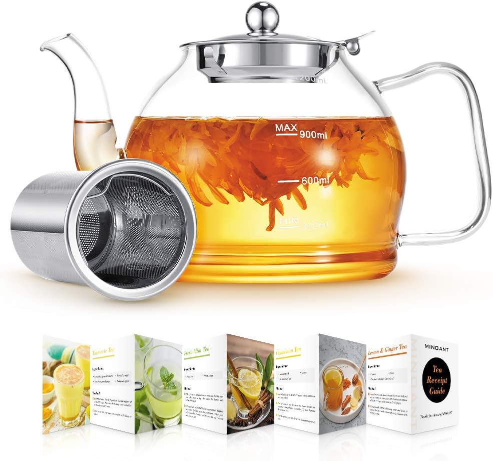 Glass Teapot 1200 Ml with Strainer Insert, Borosilicate Glass Tea Service - Dishwasher Safe image number 1