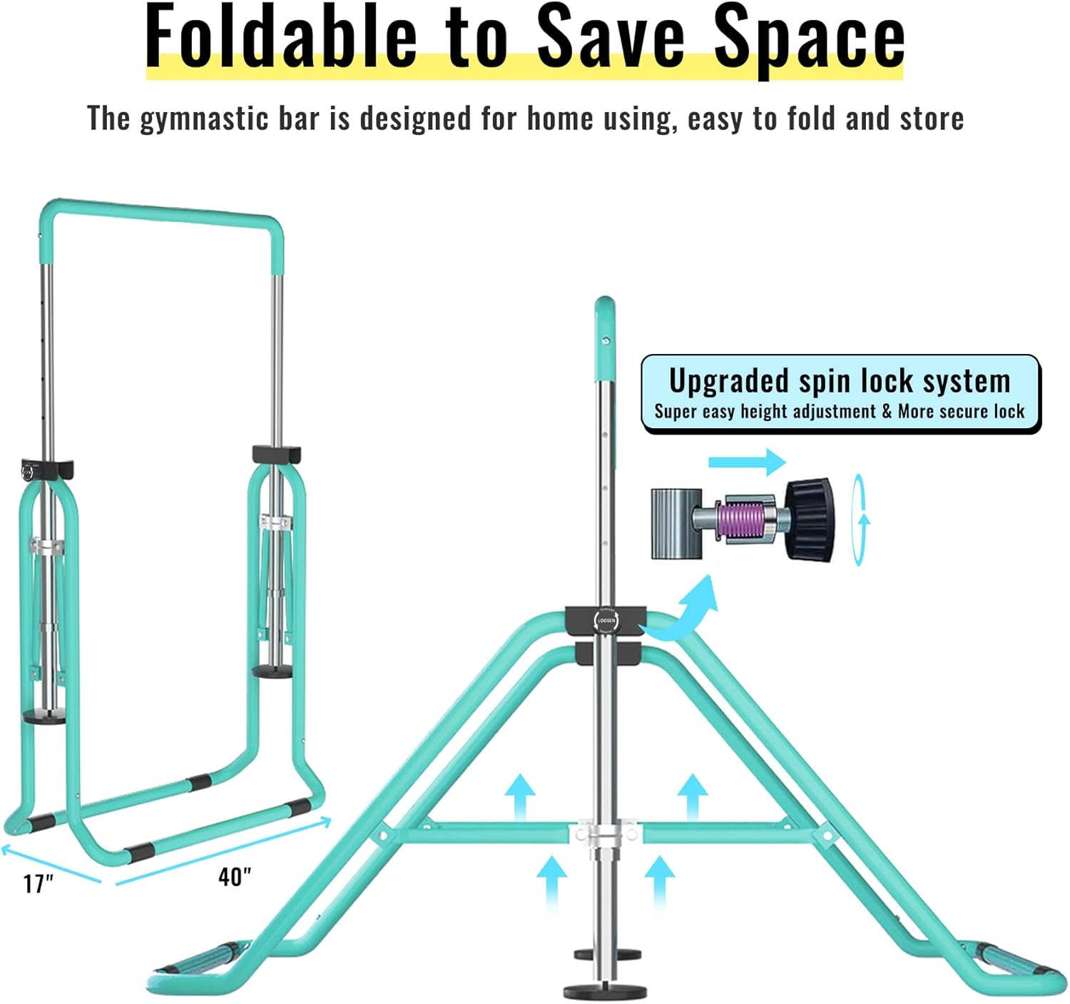 WATBKHE Gymnastic Bars for Kids, Horizontal Bars with Adjustable Height, Folding Gymnastic Training Kip Bar with Rings, Expandable Bars for Boys and Girls, Gymnastic Training Equipment for Home - Basic- Purple image number 2