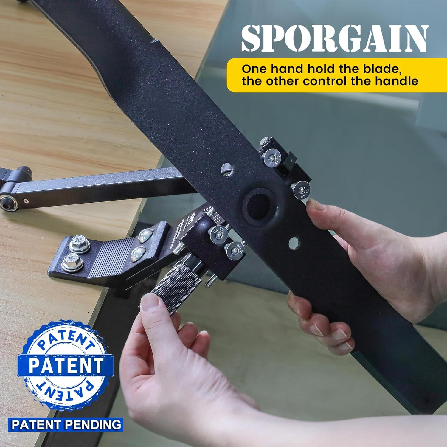 Lawn Mower Blade Sharpener & Lawn Mower Blade Balancer, 15&deg;-45&deg; Adjustable Mower Blade Sharpener and High Precision Magnetic Mower Blade Balancer for Many Types of Mower Blade, Black - Blue image number 4