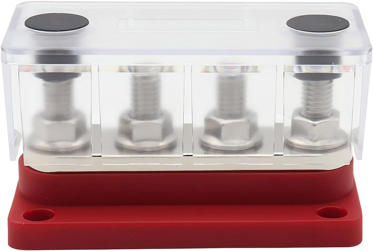 4 Gang 300A M8 Power Distribution Block Bus Bar Terminal Post Stud 12V Red Tin-Plated Copper Corrosion Protection Anti-Galling Durable and Compatible Enhance Your RV Experience