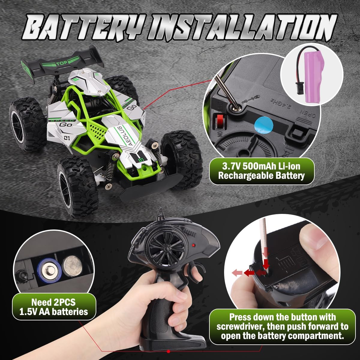 Remote Control Cars, 2.4Ghz 1:18 Scale Off-Road RC Race Car Toy for Kids with LED Light, Rechargeable High Speed All Terrain RC Drift Vehicle, 4 5 6 7 8 Year Old Boys Girls Birthday Gift image number 1