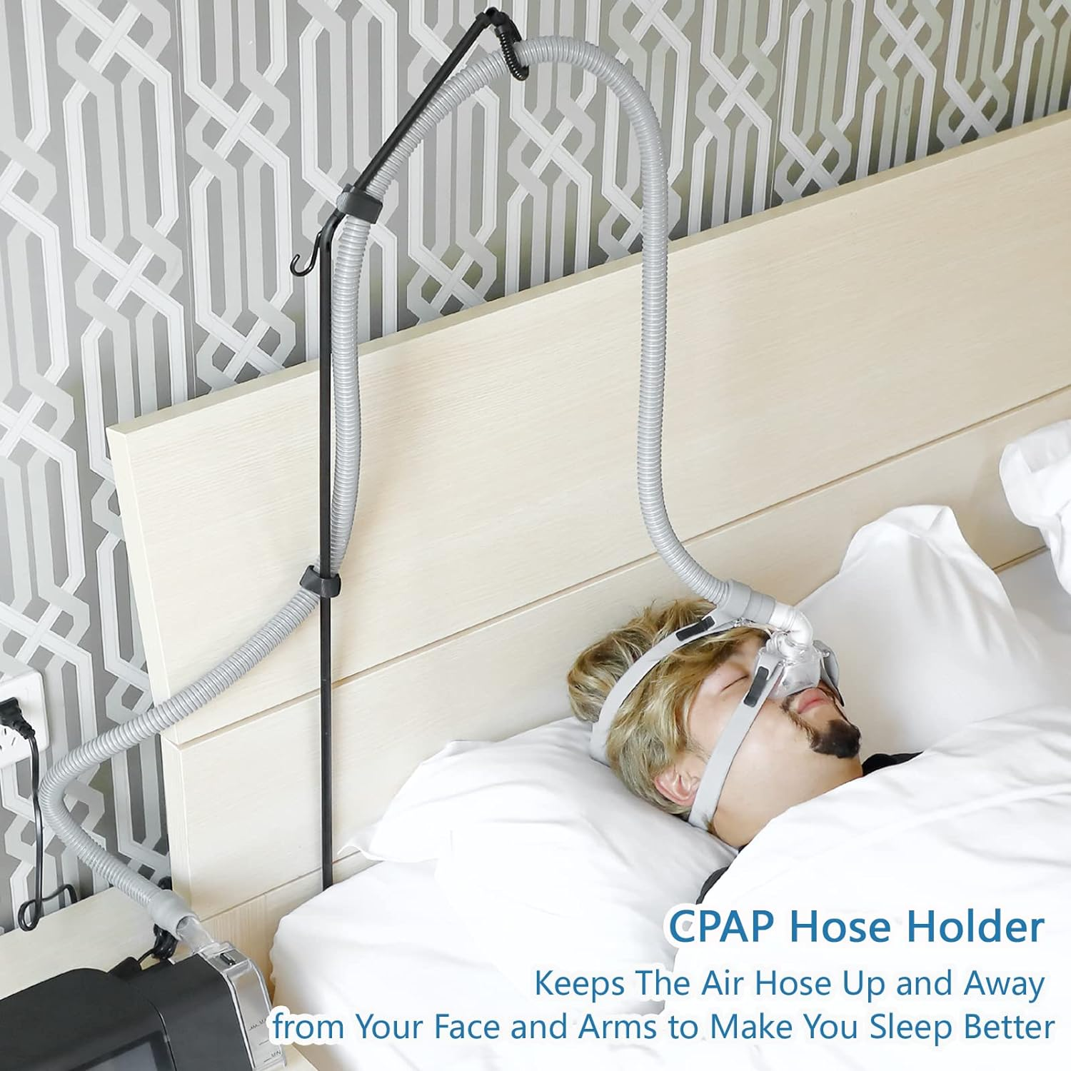 LONYEON CPAP Hose Holder - CPAP Hose Lift Avoid Tangling and Prevent Blockage,Keeps the Air Hose up and Away from Your Face and Arms to Make You Sleep Better,Black image number 5
