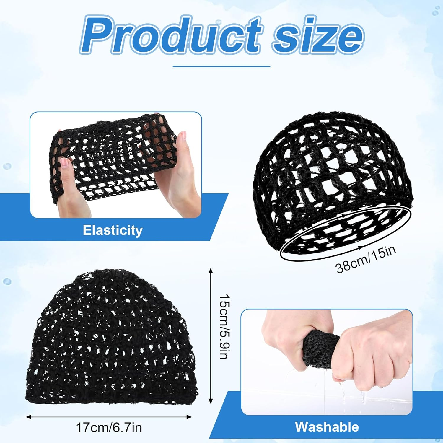 2 PCS Hair Nets for Sleeping,Crochet Mesh Wrap Caps for Silk Press, Curly Hair & Wig Protection,Soft Reusable Bonnets for Women, Lift Strap Weaving Sew for Women Ballet,Black image number 4