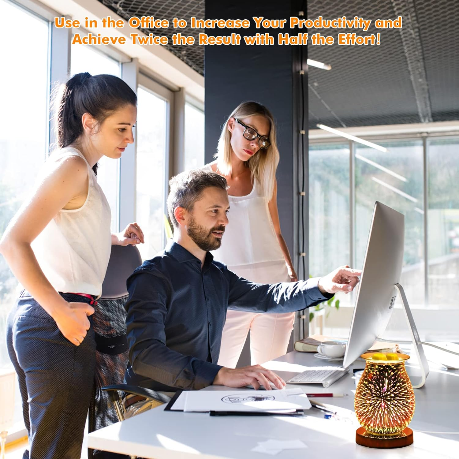 Glass Electric Oil Burner Wax Melts Fragrance 3D Fireworks Aroma Lamp Touch Control Night Light Home Decor for Office Bedroom Living Room (3D Fireworks) image number 3