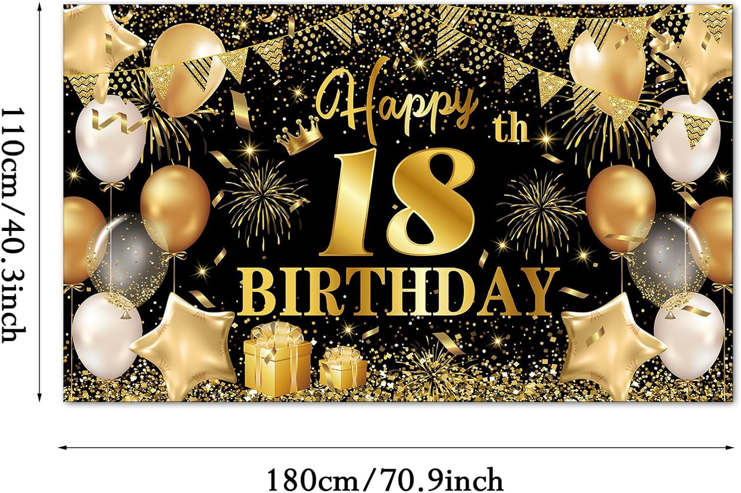 Happy 18Th Birthday Decoration Backdrop Banner Black Gold Birthday Decorations Party Supplies 18Th Party Banner (18Th) image number 4