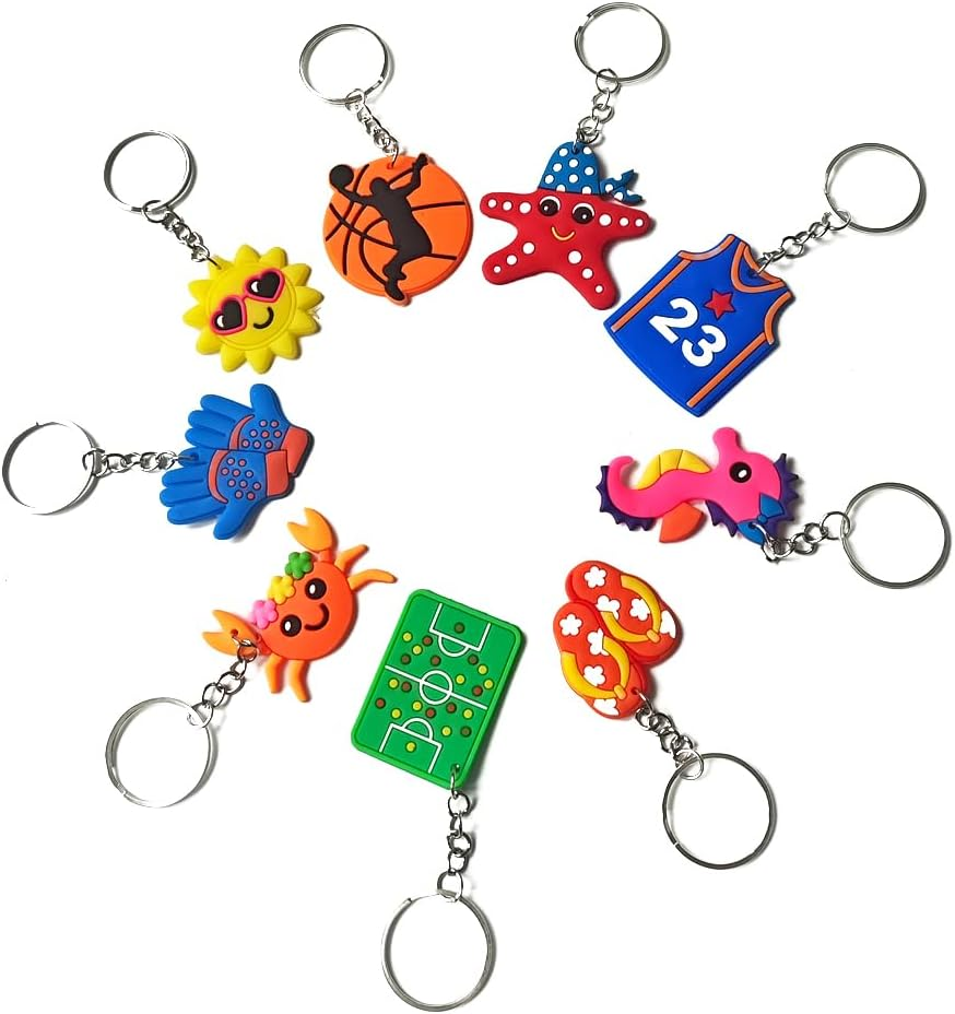 26 Pcs Colorful Keyring for Kids Teens,Animal Sports Summer Theme Keychains for Backpacks,Cute Keychain for Girls Boys Women Adult Party Supplies Birthday Gifts image number 1