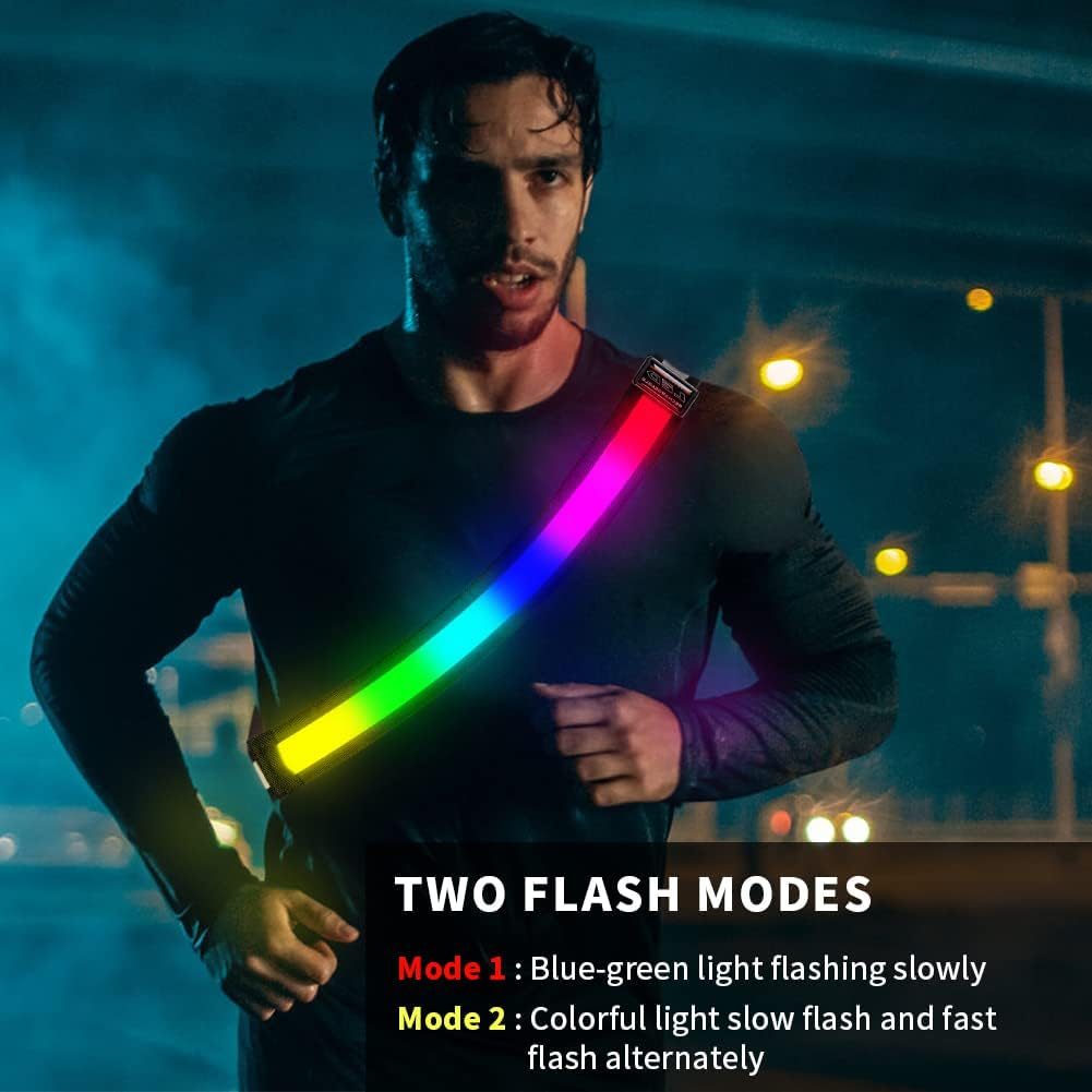 LED Reflective Running Gear,High Visibility Reflective Belt Sash with Safety Light,Usb Rechargeable Adjustable Size Night Reflective Accessories for Night Outdoor Running Walking image number 5