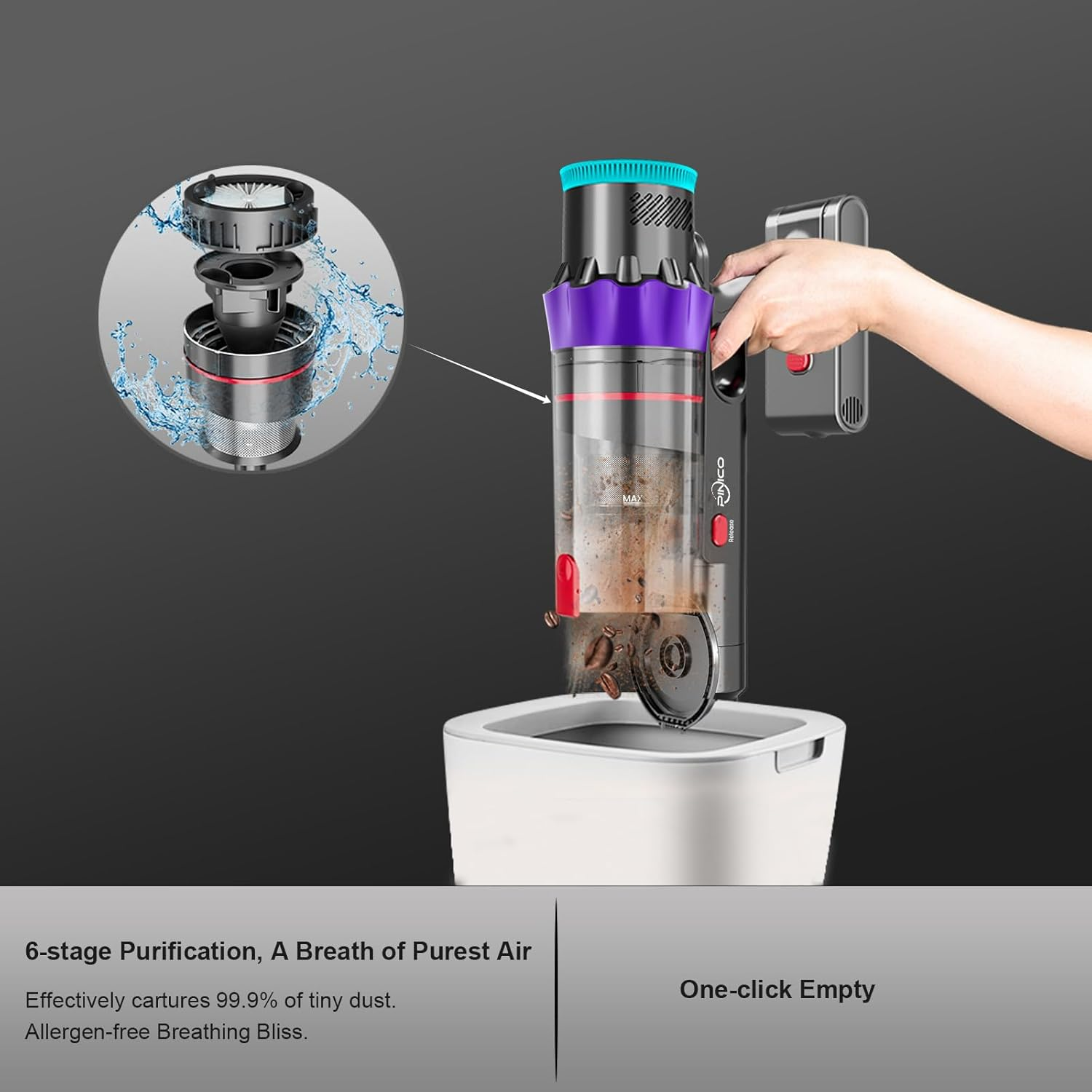 Vacuum Cleaners, Cordless Stick Vacuum Cleaners for Home, 550W 48Kpa Powerful Suction, 60 Mins Runtime Rechargeable Battery and Anti-Tangle Brush, Perfect for Pet Hair/Carpet/All Floors image number 6