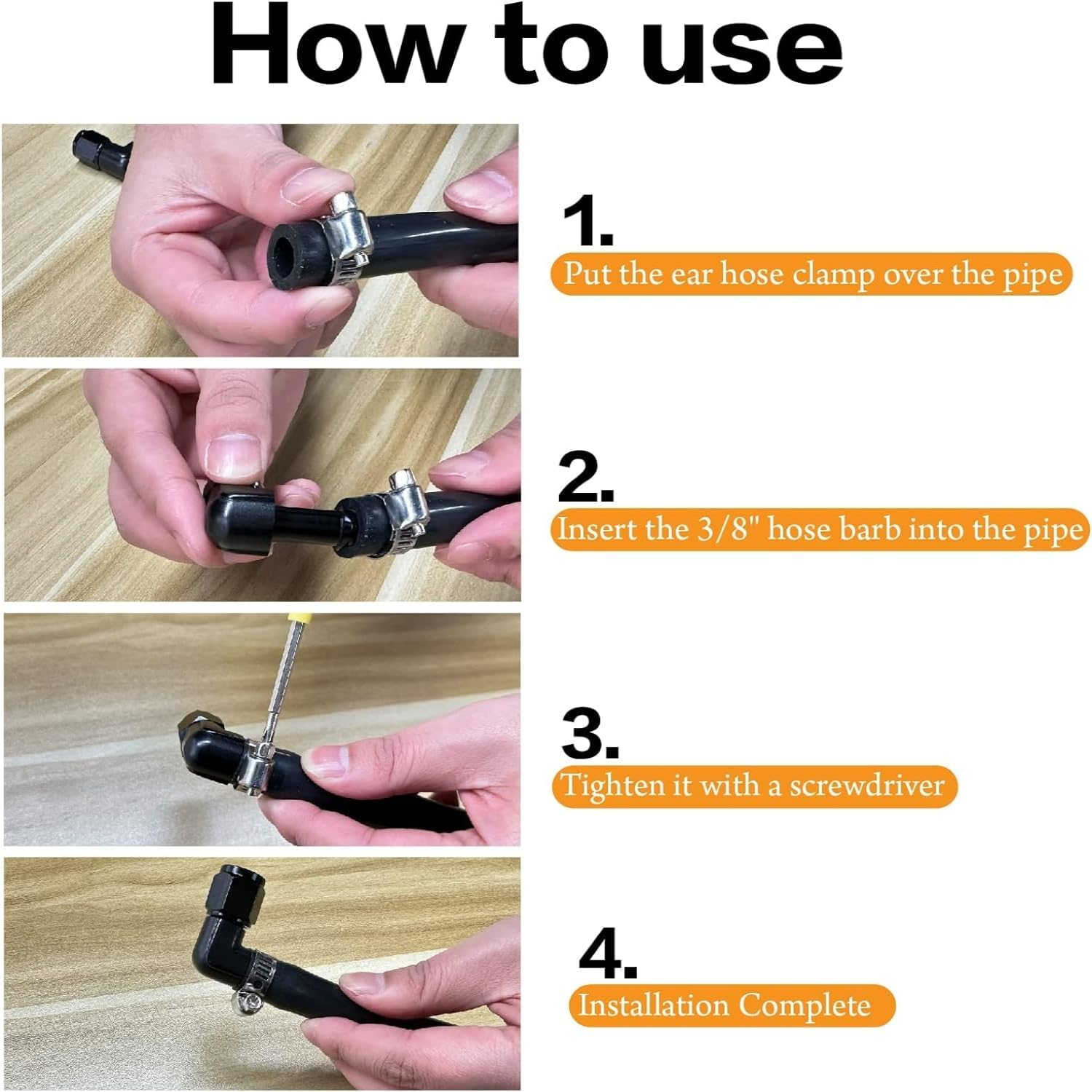 AN6 Female to 3/8 Barb Fitting Adapter 90 Degree Swivel Aluminum Oil Fuel Line Hose Connector (Black, 3/8)