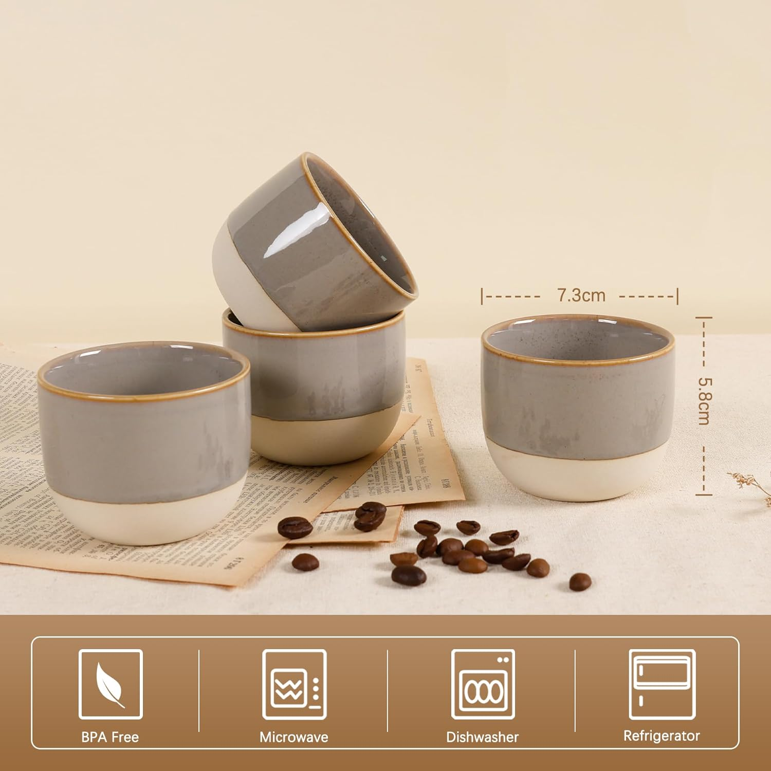 ZEBERBO Ceramic Espresso Cups Set of 4, 5Oz Espresso Coffee Mugs, Special Glazed Demitasse Cups Expresso Coffee Cup for Espresso Machine image number 2