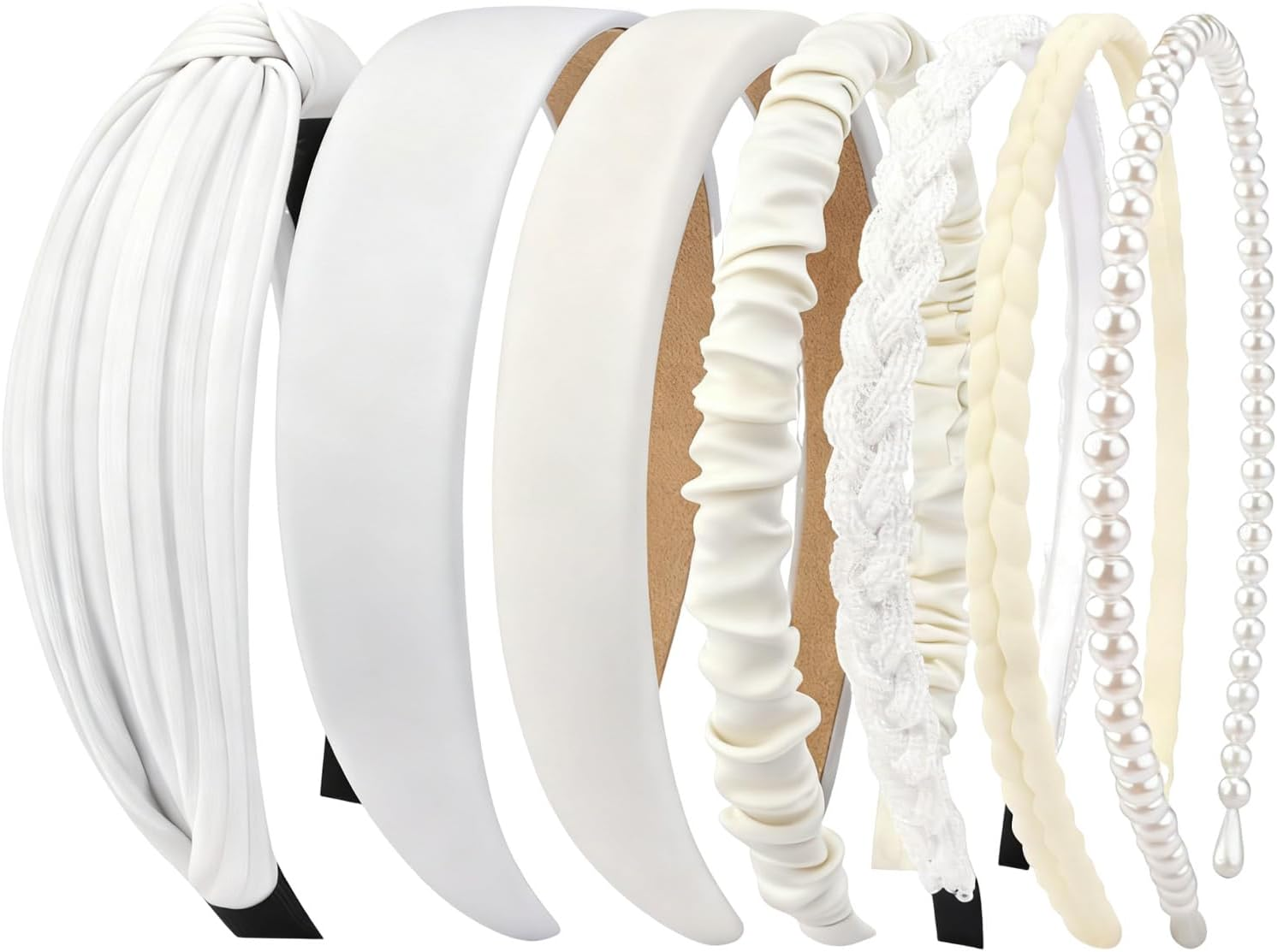7 Piece Headband Set for Women, Pearl Headbands, Non-Slip Hair Bands, Padded Hair Accessories for Women and Girls, Versatile Headbands for Everyday Use, Pearl Headband Set (White, One Size) image number 4