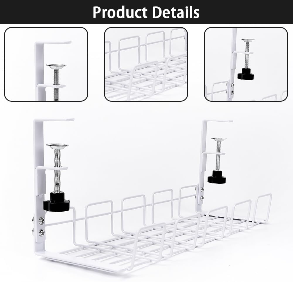 2 Pack under Desk Cable Management Shelf,Adjustable Cord Wire Organizer,No Punch Storage Rack,Wire Management Organizer,For Office,Home,Apartment image number 6