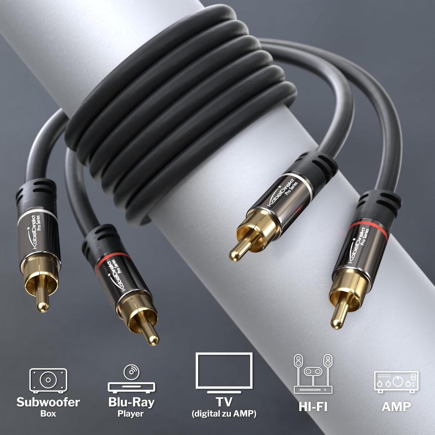 Kabeldirekt &ndash; RCA Cable, 2&times;2 RCA to RCA Plugs, Coaxial Audio Cable &ndash; Break-Proof, Perfect Sound Quality &ndash; 0.5M Short (Hi-Fi Phono Cable, Analogue & Digital Audio Cable for Amp/Hifi and Blu-Ray) image number 2