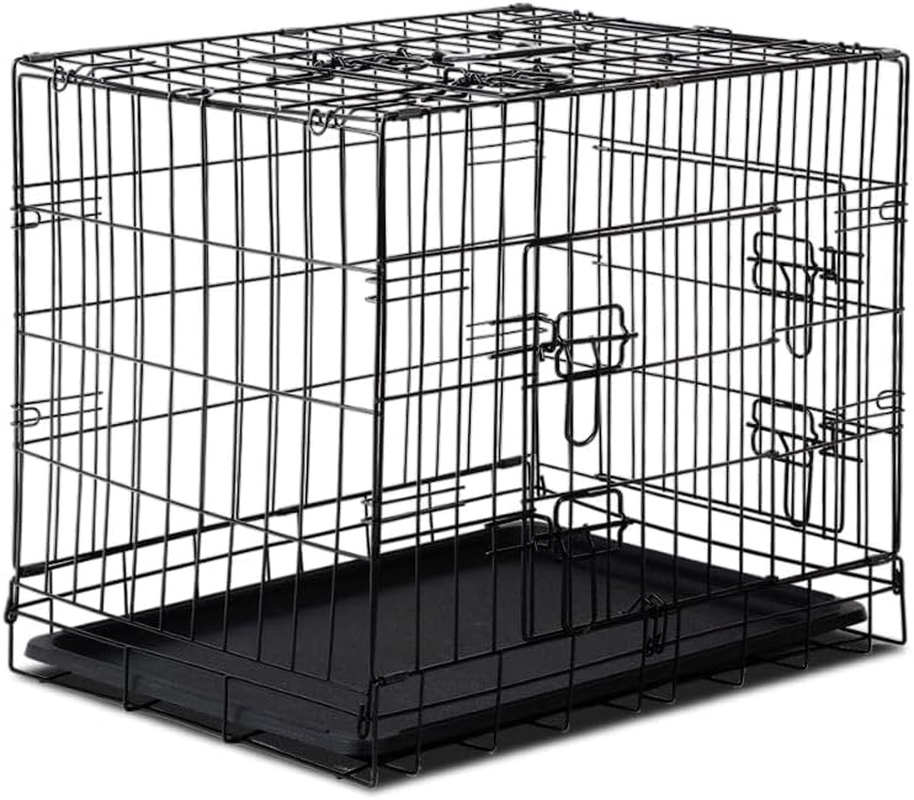 I.Pet Dog Crate Cage 48" Pet Kennel Crates Puppy Cat Fence House Outdoor Indoor Portable Carrier, Metal Wire with Triple Doors Lockable Foldable with Removable Tray and Handle