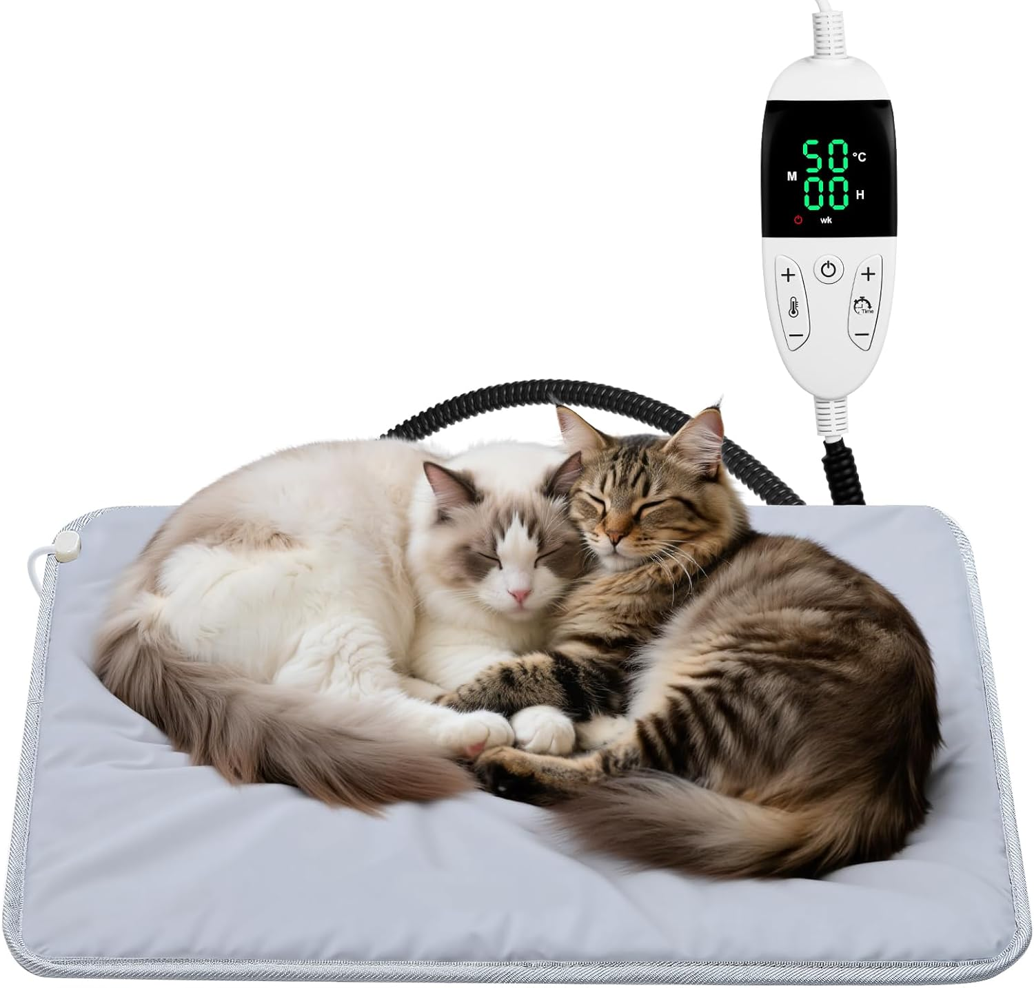 Heated Cat Bed 60X90Cm Waterproof Pet Heating Pad with Smart Thermostat, Electric Heating Mat for Cats and Small Dogs, 9-Level Temp Adjustable, Chew Resistant Heat Mat for Pets