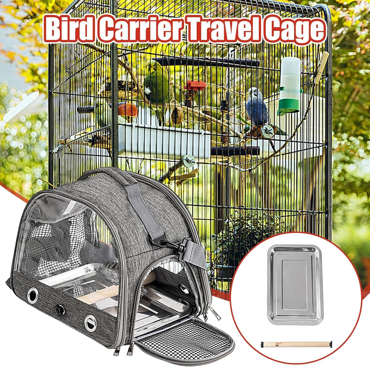 Bird Travel Cage - Portable Bird Travel Bag | Travel Backpack with Perch and Standing Tray, Breathable Pet Carrier for Veterinary Visits, Outdoor Adventure, Shopping image number 4