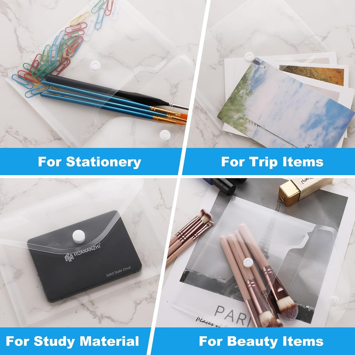 SHUESS 50 Pcs Plastic Wallets A6 - A6 Envelopes - Small Plastic Wallets - Clear Folders for Paperwork for Home, Office, School image number 4