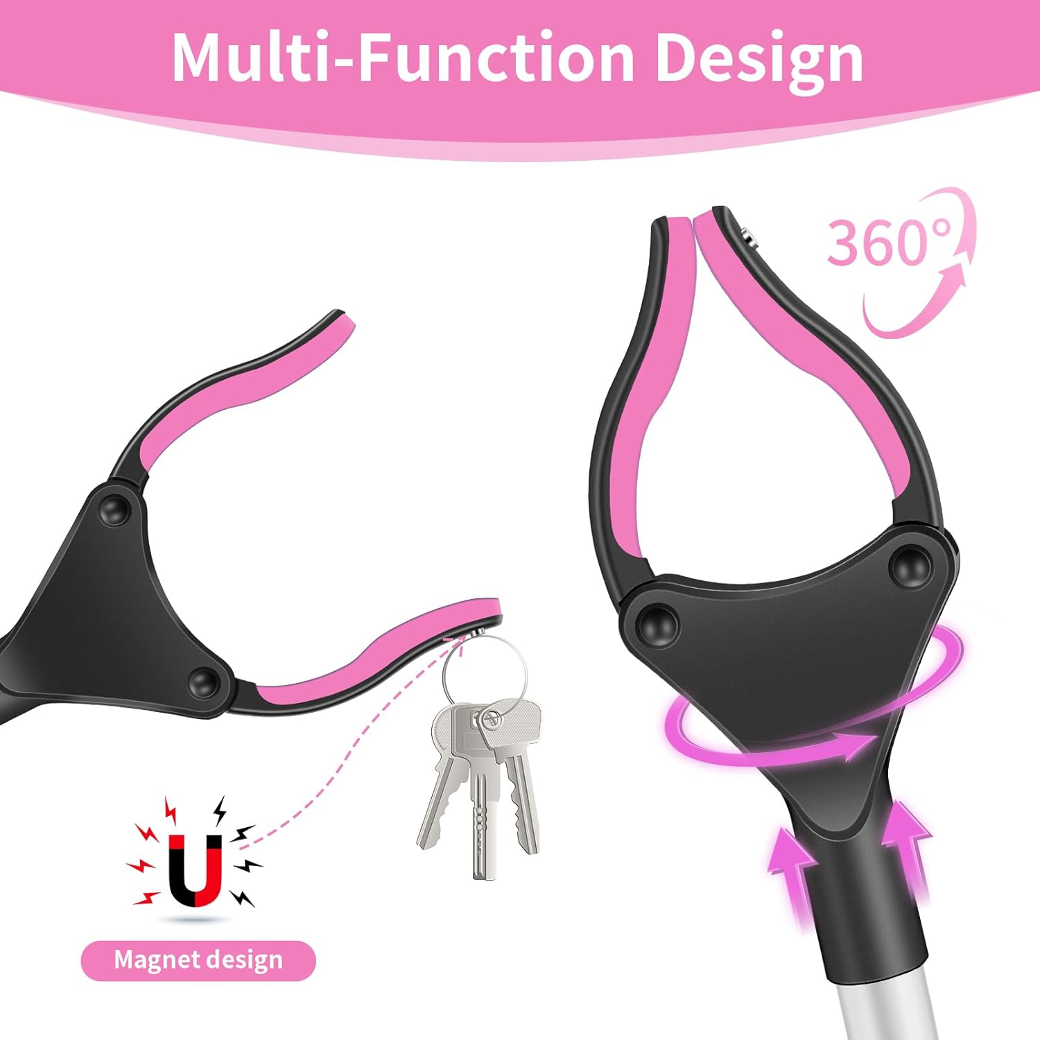 48" Grabber Reacher Tool-Extra Long Grabber for Seniors and Elederly Pickup Tool Trash Picker Foldable Gripper and Reaching Tool Pick up Stick Grabbers for Surgery Recovery Must Haves Gifts(Pink) image number 1