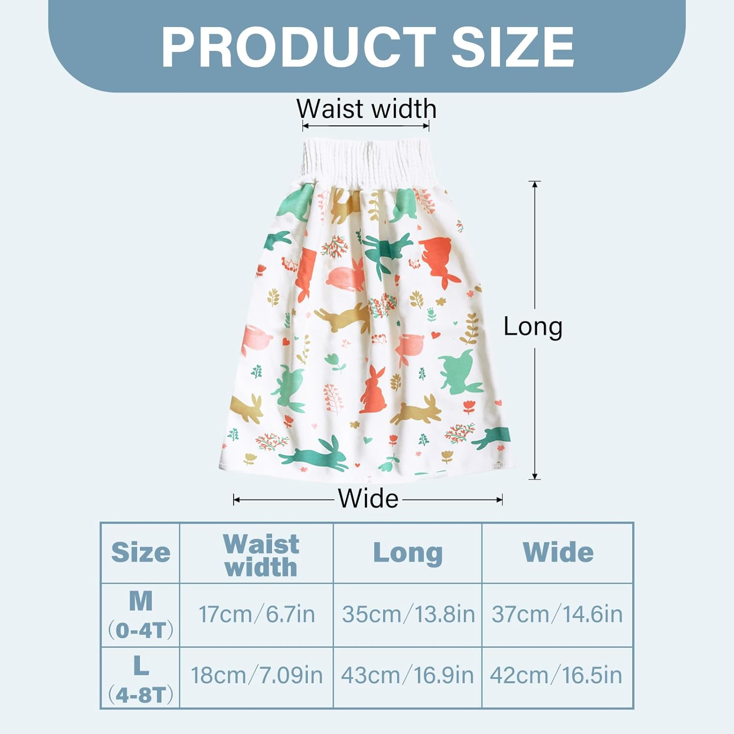 Waterproof Diaper Skirt for Baby Toddler Bed Wetting Training Diaper Shorts for Boys and Girls Night Time (Rabbit+Rabbit) - L