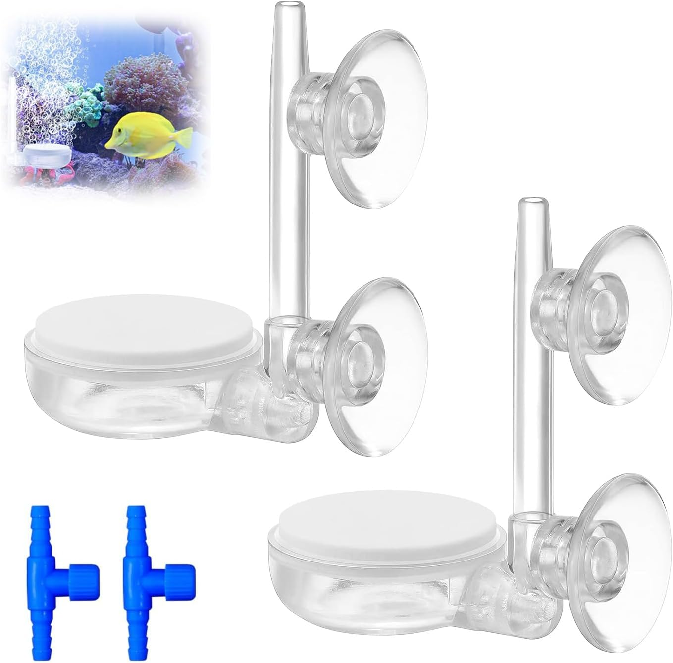 2 PCS Aquarium Air Stone 3.5 Cm Fish Tank Nano Bubble Stone with Control Valve Quiet Super-High Dissolved Oxygen Diffuser Makes Super Tiny Bubbles for Fish Tank and Hydroponic image number 3