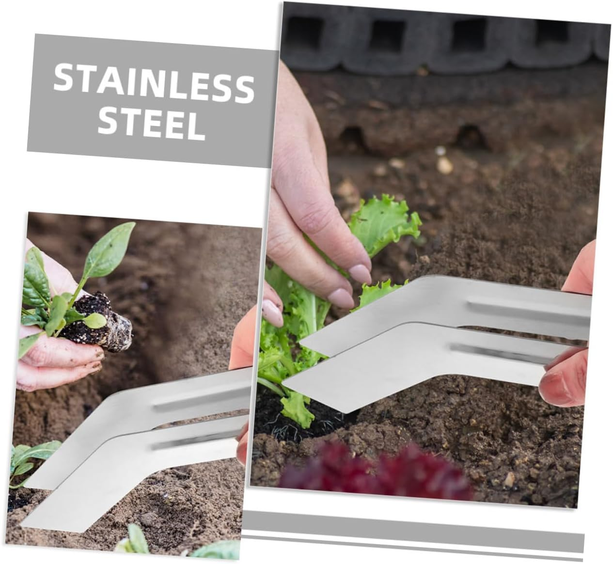 Yardenfun 2Pcs Stainless Steel Plants Transplanting Tool Garden Supplies Multi-Function Plants Remove Tong for Gardening