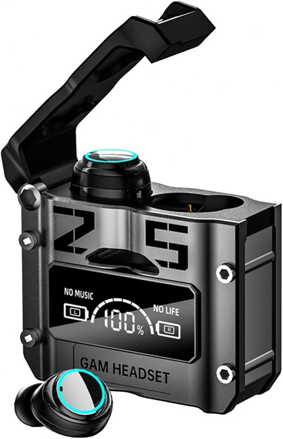 ELLENNE - Headphones Bluetooth 5.2 ANC - Futuristic Fantasy - Simil Metallic - Wireless M25 TWS Sport Waterproof Fitness Long Durability M25 image number 2