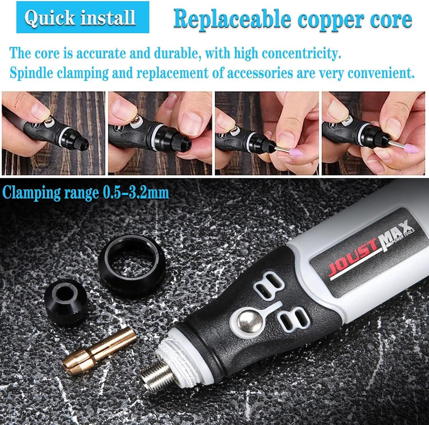 YUENTOEN 4.2V Mini Cordless Rotary Tool, USB Charging Power Rotary Tool with 98 Accessories, Multi-Purpose 3-Speed Power Grinder Tool for Sanding, Polishing, Drilling, Etching, Engraving, DIY Crafts image number 6