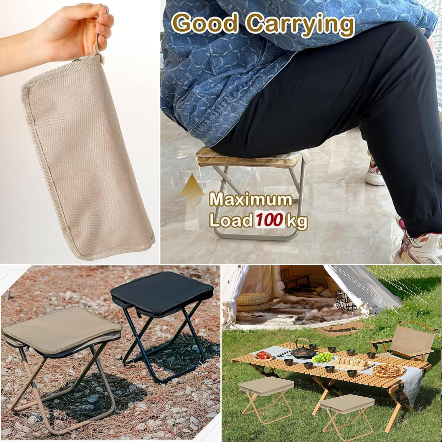 Taicols Portable Chair, Collapsible Stool,Lightweight Portable Stool for Adults,Ideal for Camping, Hiking, Outdoors, and Events,Camping, Foldingstool with Carry Bag, 11In Chair (Black) - Red image number 5