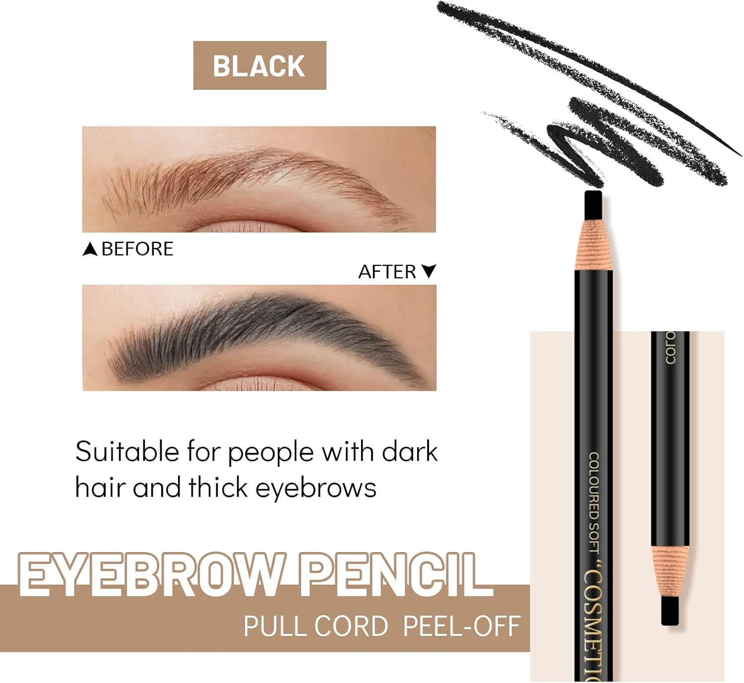 Ownest 6Pcs Pull Cord Peel-Off Eyebrow Pencil Tattoo Makeup and Microblading Supplies Set for Marking, Filling and Outlining, Waterproof and Durable Permanent Eyebrow Liner-Black - D-Light Brown image number 7