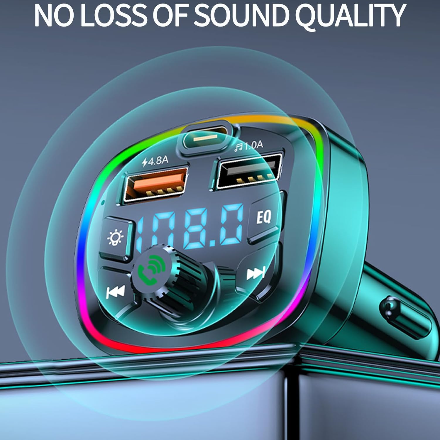 Bluetooth FM Transmitter Car Adapter Dual USB Quick Charge, Hands-Free Calling, Supports TF Card & USB Drive MP3 Playback for Cars image number 2