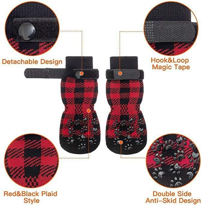 Anti-Slip Dog Socks,Dog Shoes for Hot/Cold Pavement,Paw Protectors with Grips 2 Pairs Senior Old Dogs,Dog Socks to Prevent Licking and Hardwood Floor Protection (Red Black, L) image number 1