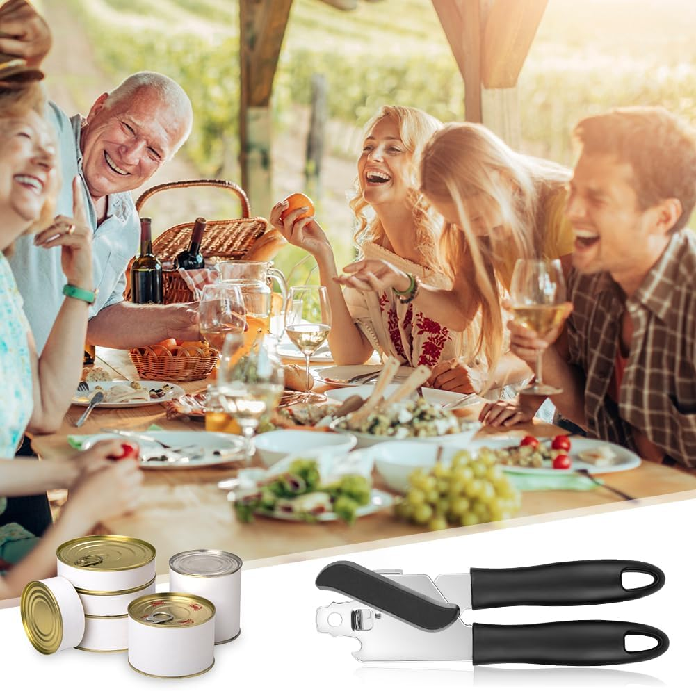 Vsshe Can Opener Manual, Stainless Steel Can Opener, Comfortable Grip, Non-Slip, with Multifunctional Bottle Openers Comes Soft Grip Sharp Cutting Blade, Arthritis-Friendly, for Seniors, Work, Kitchen image number 3