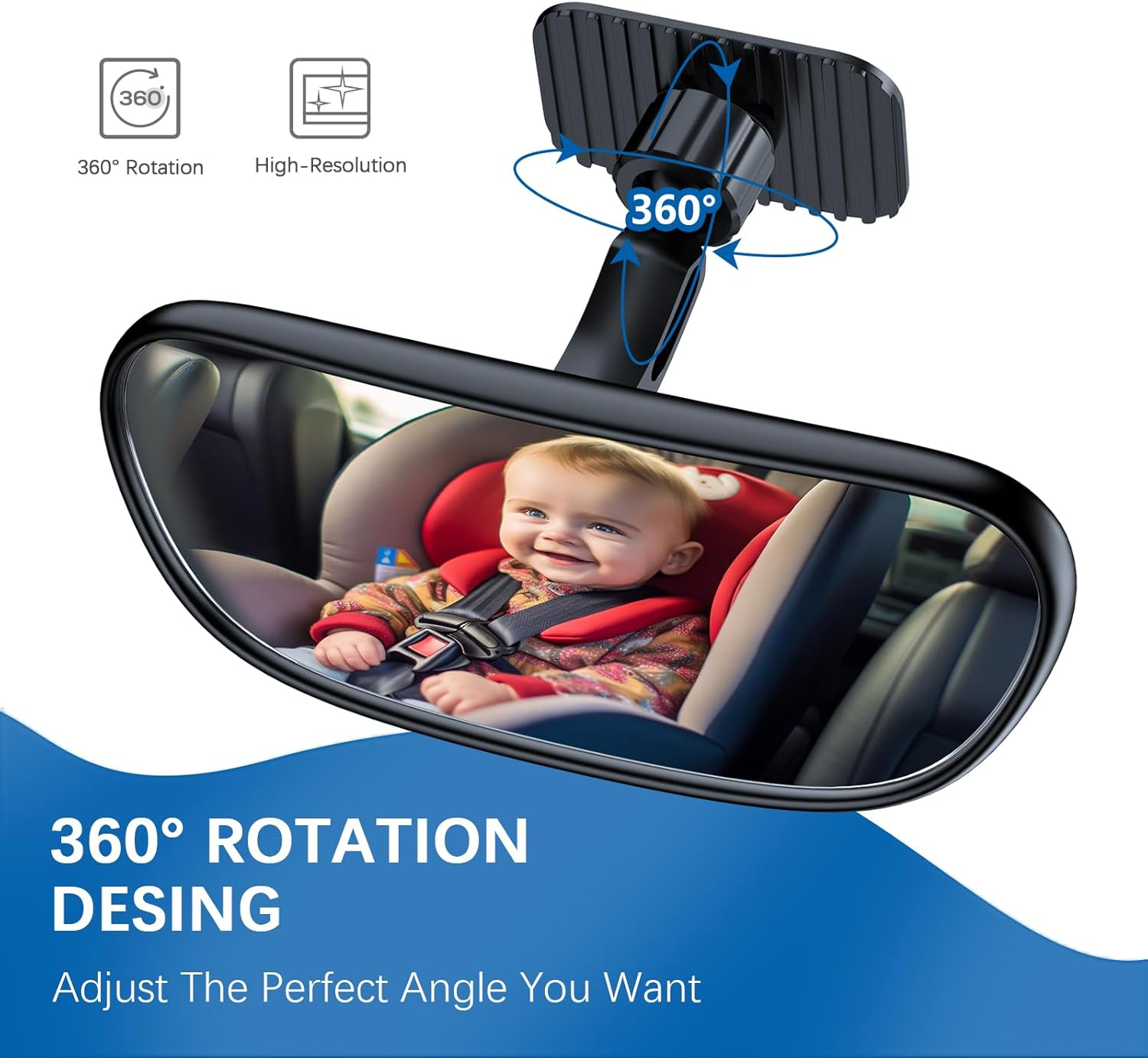 Range Tour Baby Car Mirror, 360&deg; Adjustable Wide Angle Convex Rearview Mirror for Rear Facing Infant Suction Cup & Adhesive Mount Mirror Safety Mirror for Car SUV Trucks image number 6