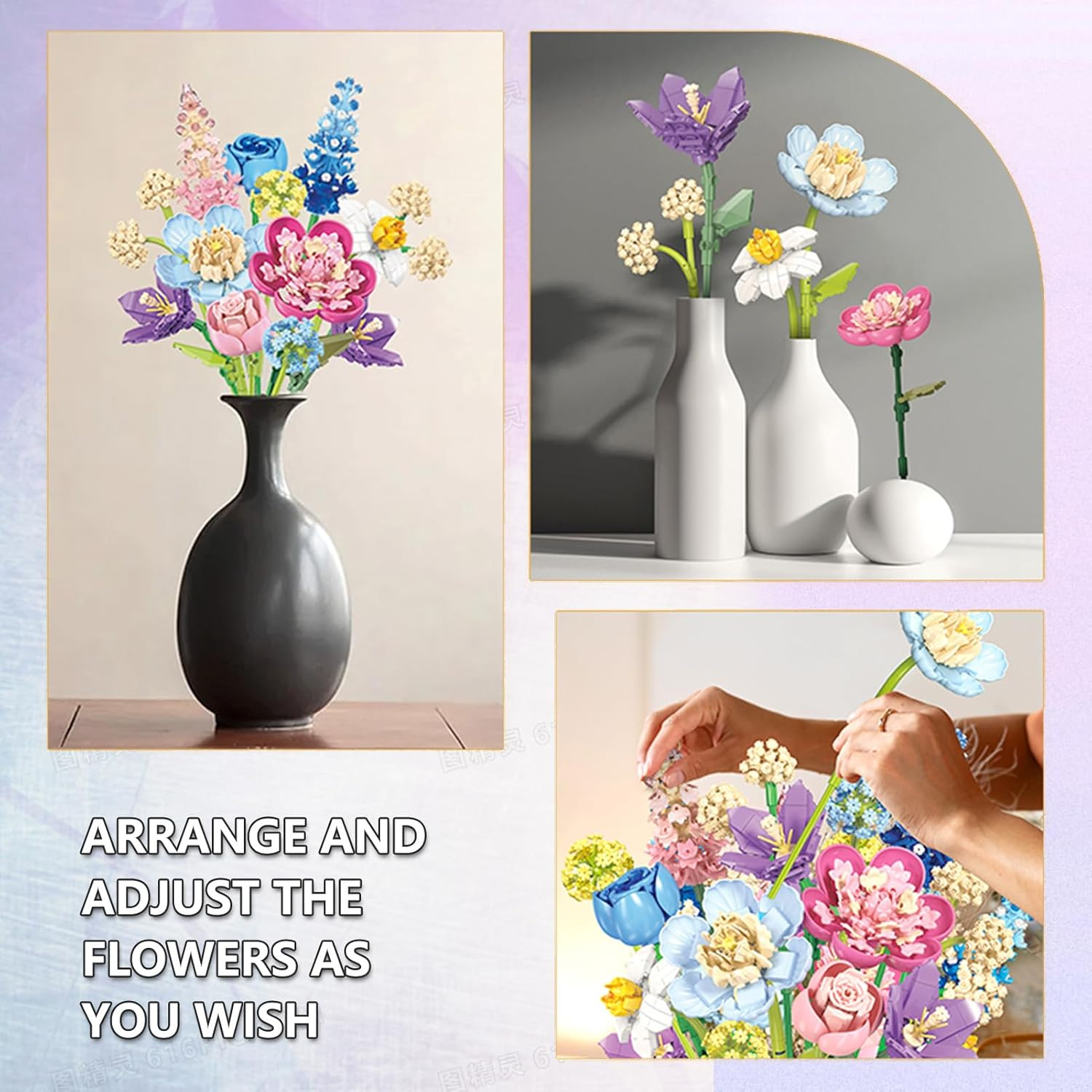Flower Building Set for Adults, 865 PCS Flower Bouquet Botanical Collection, Unique Home Office Decor, Birthday Gifts for Woman Girls Age 8+ (NO VASE)