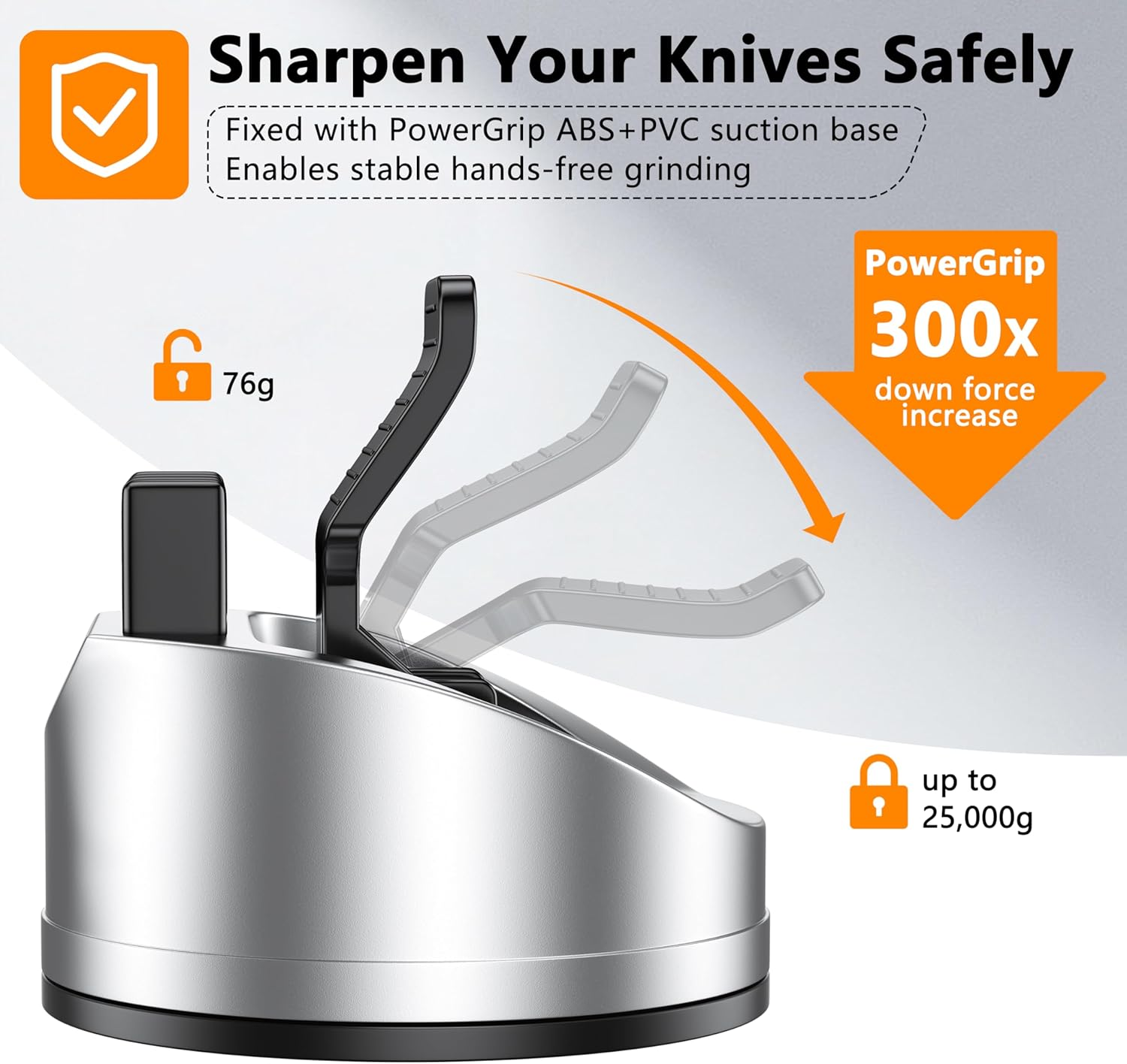 Knife Sharpener for Kitchen: Tungsten Steel & Porcelain 3-Stage Knives Sharpening Stone for Kitchen Scissors, Straight and Serrated Blades, with Suction Cup Hands-Free Safety image number 1