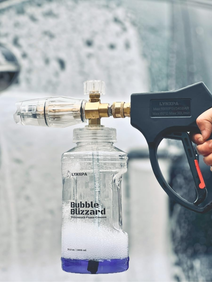 LYNXPA Bubble Blizzard Premium Foam Cannon for Pressure Washer, Wide Mouth, Adjustable Thick Foam Snow Foam Cannon Lance with 1/4 Inch Quick Connector for Car, Boat, and Home Wash, 4000 PSI, 34 Oz image number 6
