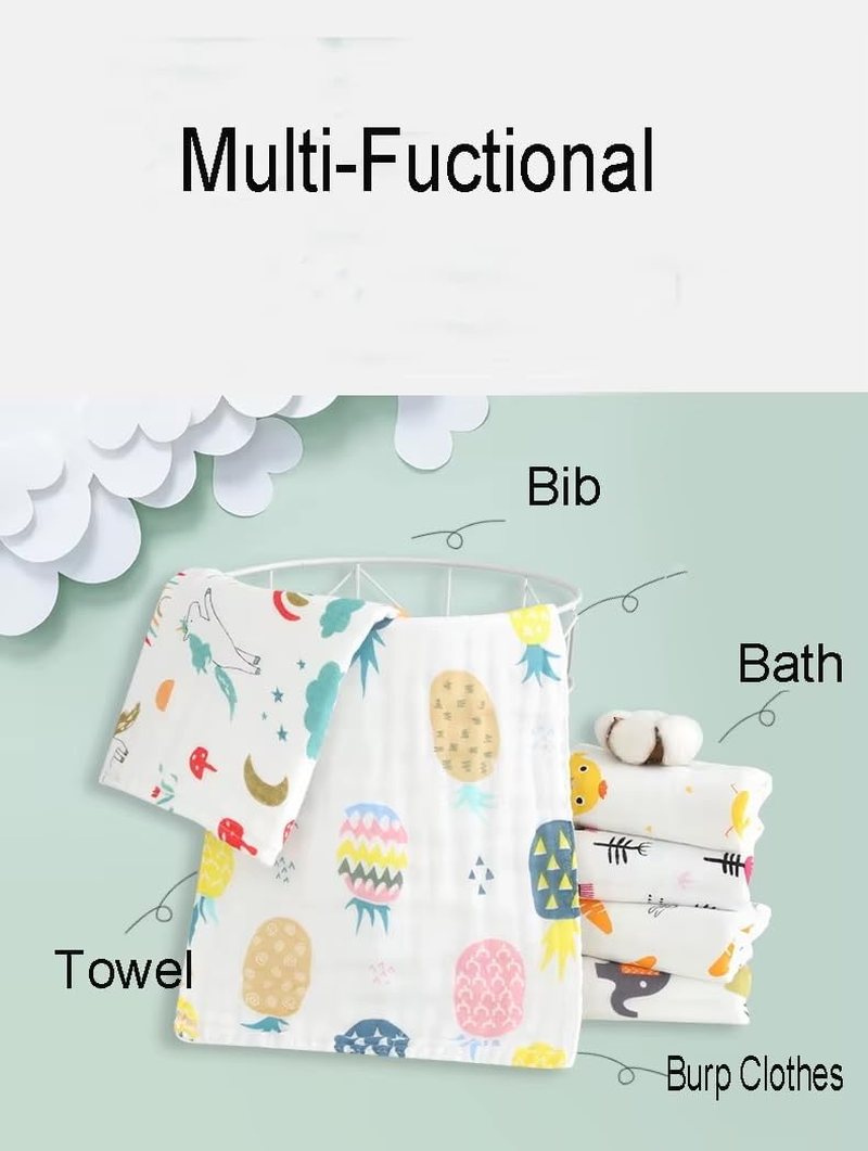 Organic Muslin 100% Genuine Premium Soft Cotton Baby Burp Cloths Assorted Designs 6 Pack Large 50X25 Cm image number 5