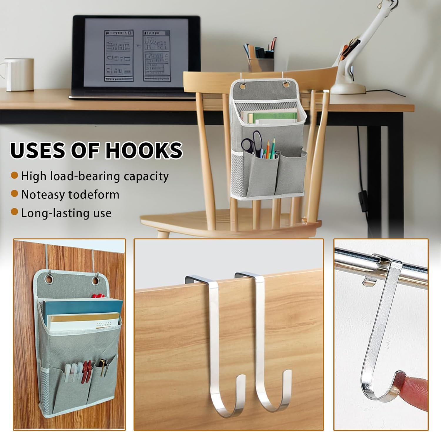 Calkkrer Pack of 2 Hanging Organisers, Grey, Wall Organiser with Pockets, Door Shelf, Fabric Hanging Storage for Bathroom, Bedroom, Office, Motorhome, Camping Storage image number 4