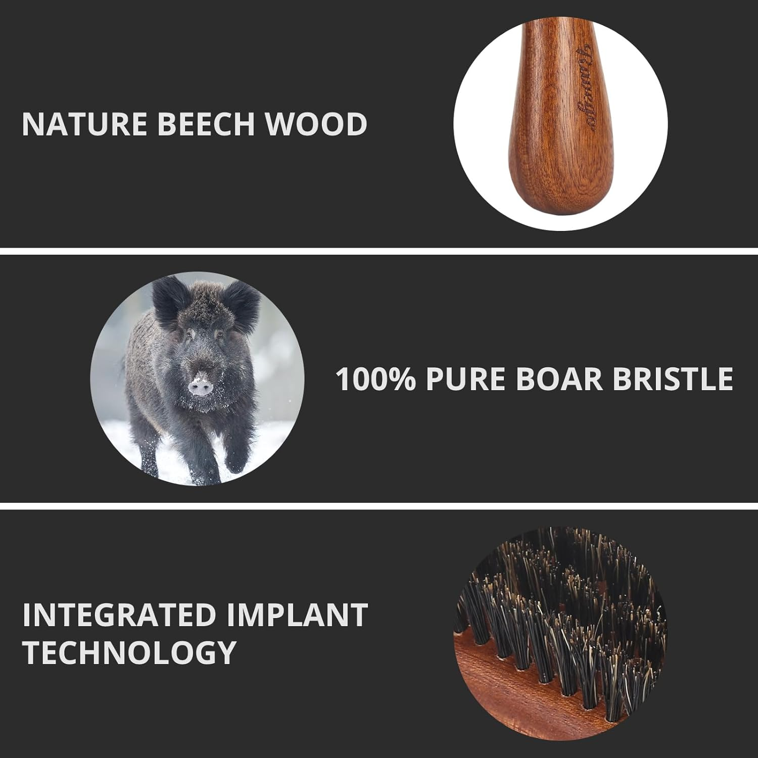 Hair Brush for Men- Slick Back Hair Brush - Boar Bristles Brush for Fine Thin Medium Hair, Nature Boar Hairbrush for Beard Styling image number 5