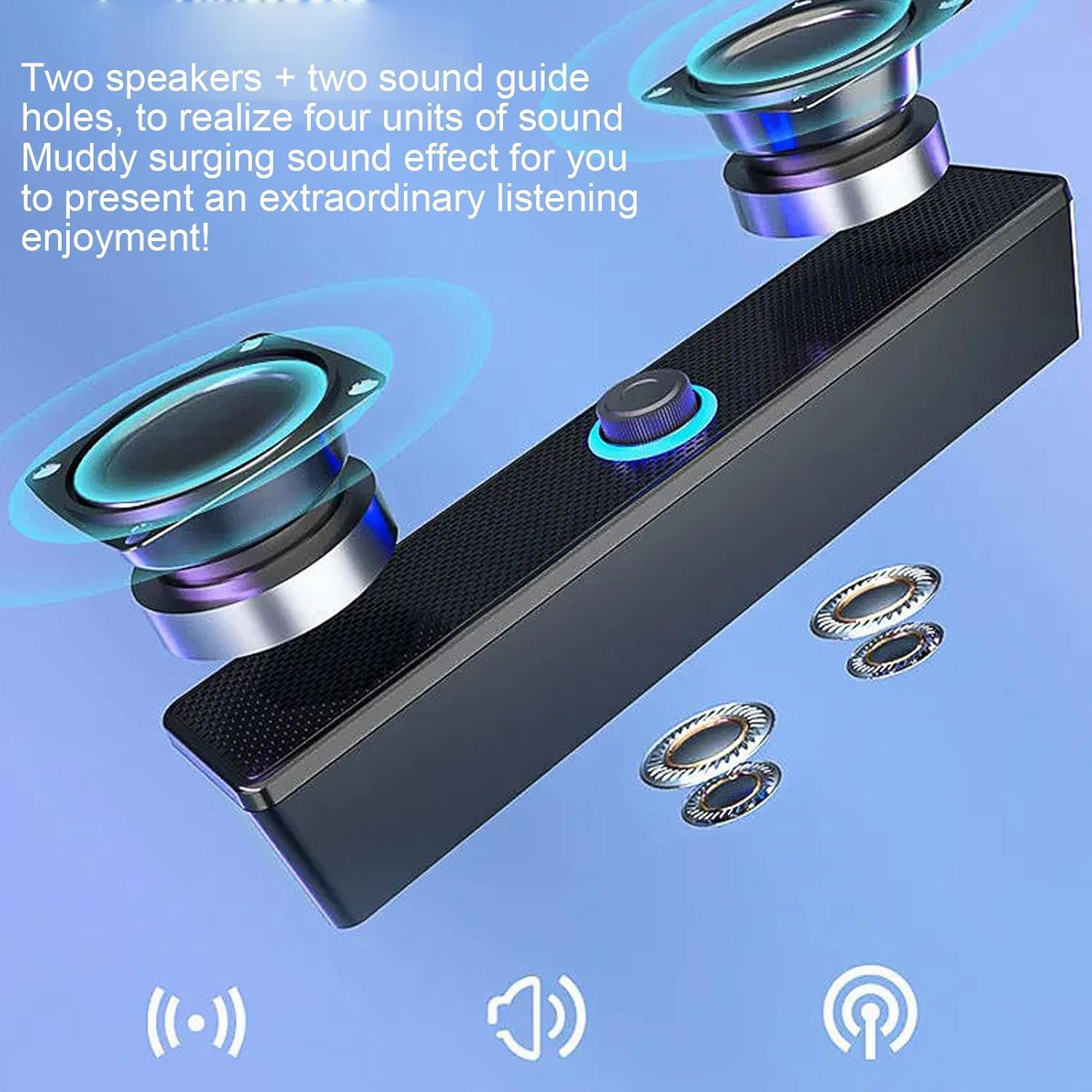 Sound Bars for Tv,Home Audio Speaker - Volume Boost Wireless Deep Bass Sound System for Tv Desktop Laptop Projector Computer Game image number 4