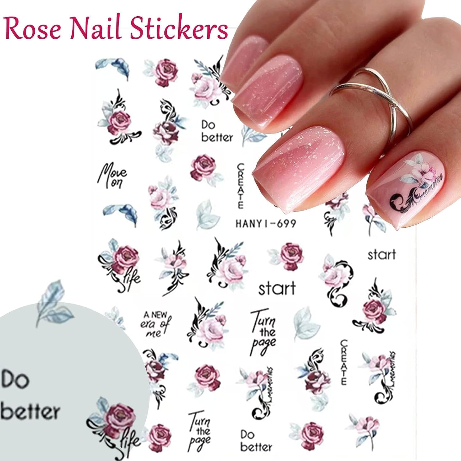 14 Sheets Flower Nail Art Stickers,Nail Art Supplies Orchid Butterfly Colorful Design Nail Accessories for Women Nail Decorations image number 6