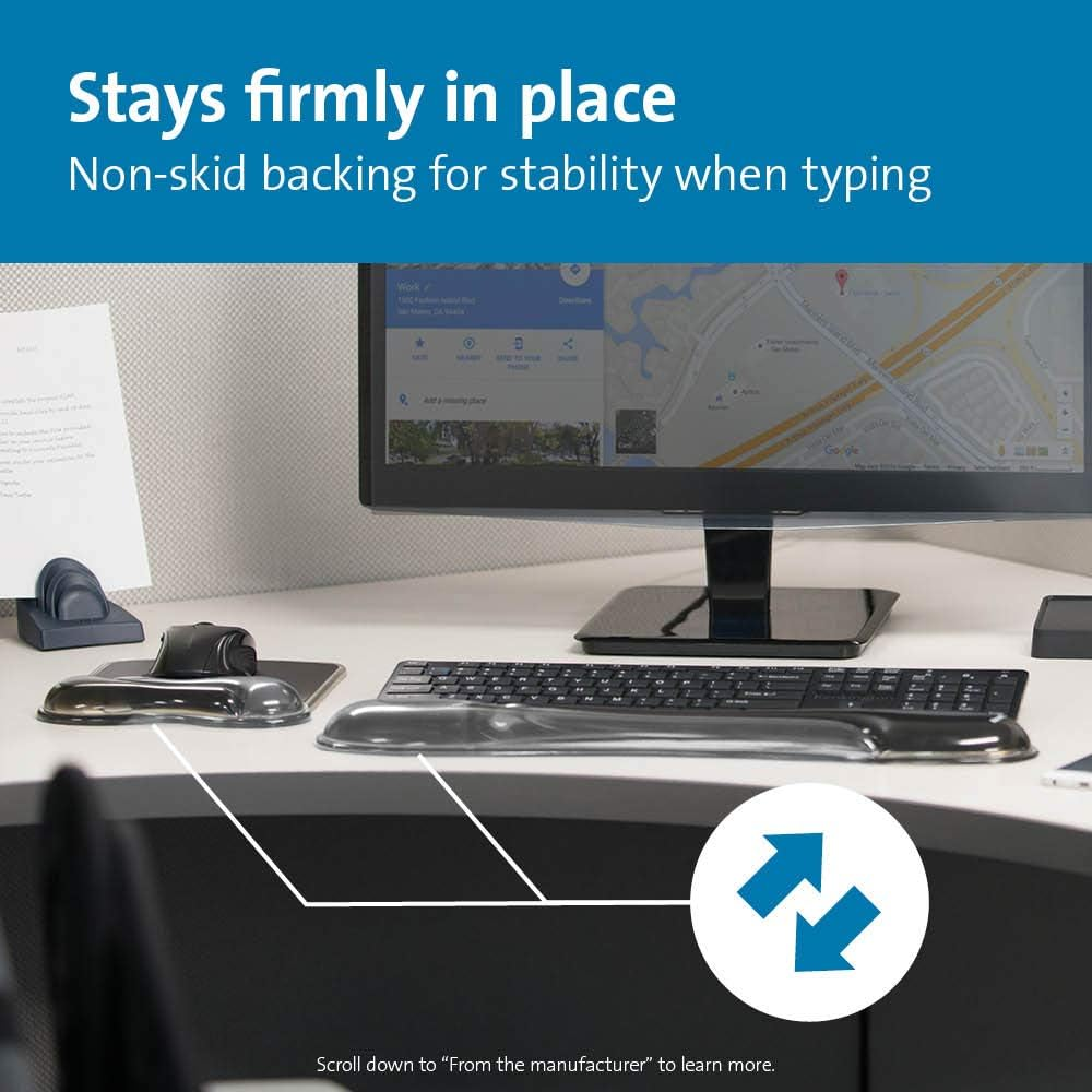 Kensington Duo Gel Mouse & Keyboard Wrist Rest Bundle Set, Ergonomic Keyboard and Mouse Pad with Wrist Support, Keyboard Wrist Rest, Computer Keyboard Pad, Cooling Gel, Non-Skid Backing, Gray K52500WW image number 6