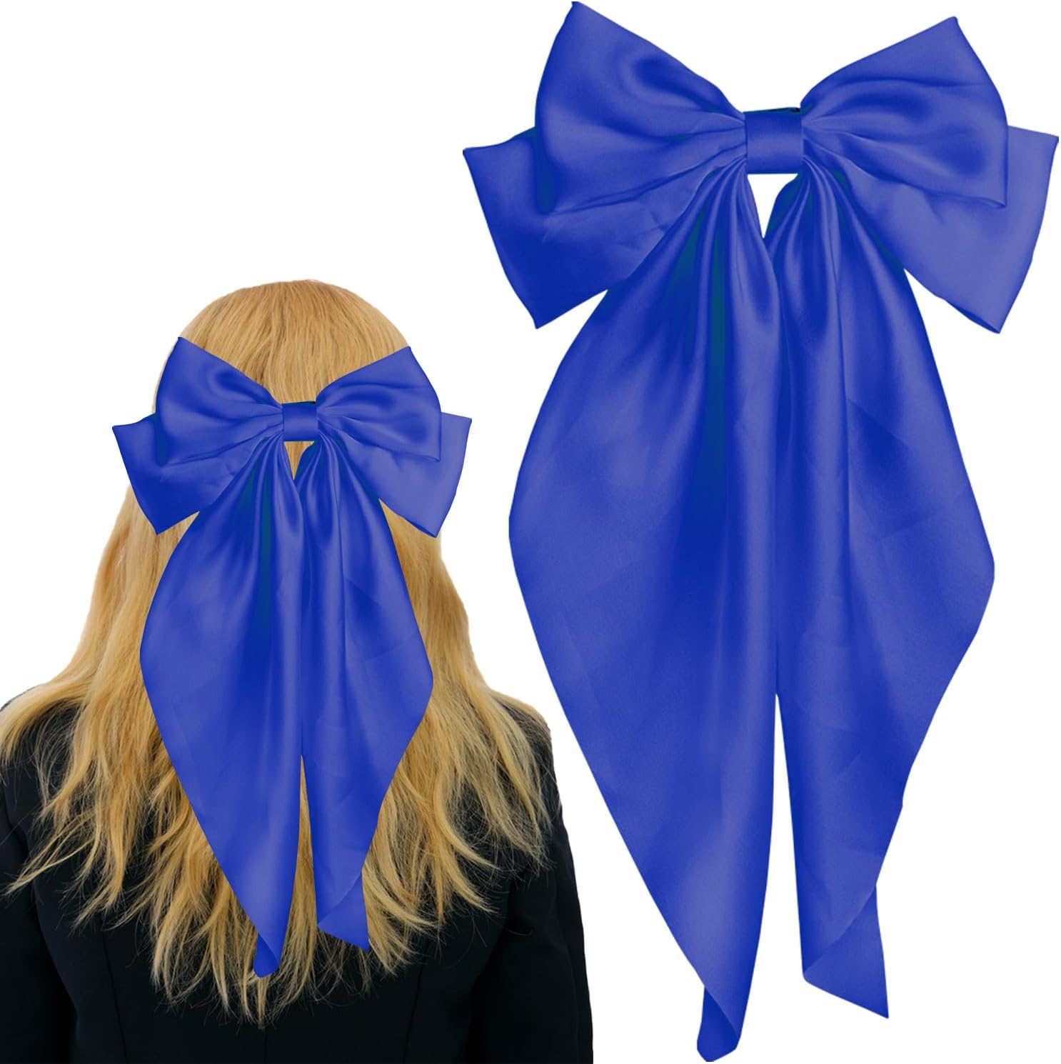 Pufandor Hair Bow Silky Satin Hair Ribbons for Women, Orange Bows for Girls Hair Bowknot Barrettes Long Tails with Clips Big Hair Bows Hair Accessories (Orange 1Pc) - Big Red image number 4